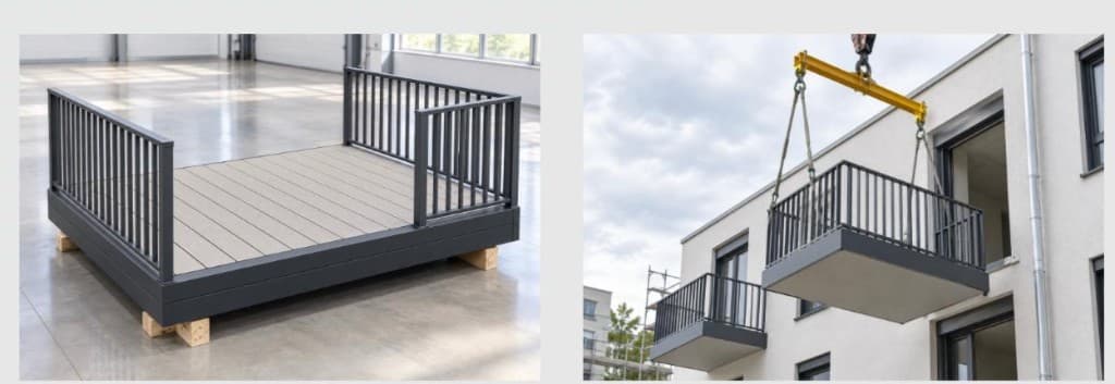 Vorgefertigtes Balkonmodul – Fertigung und Montage